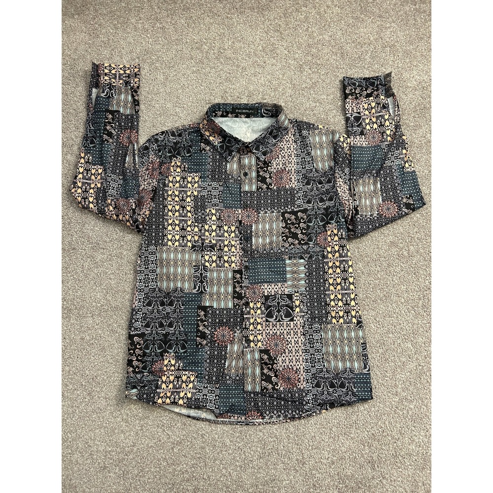 INCERUN Patchwork Print Button Down Shirt Mens Small Multicolor Excellent Boho
